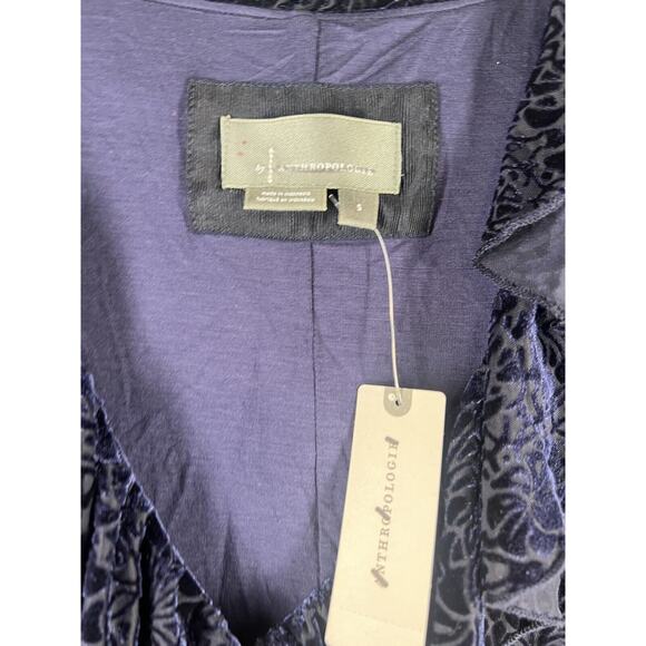 Anthropologie Velvet Ruched Maxi Dress Size Small Blue V-neck - Picture 8 of 11